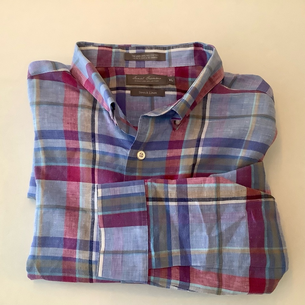 Daniel Cremieux Signature Collection Stretch Linen Plaid LS Shirt Men's XL NWOT